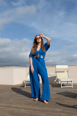 Jumpsuit Royalblau aus Musselin mit Schleife