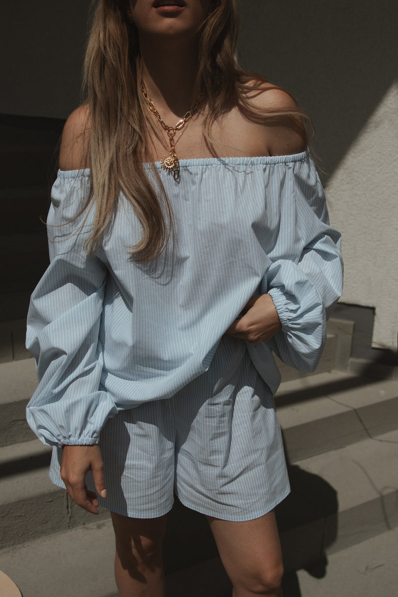 Bluse mit Streifen Hellblau