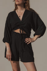 Bluse mit Raffung aus Musselin Schwarz