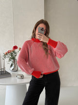 Strickpullover Streifen Rosa Rot