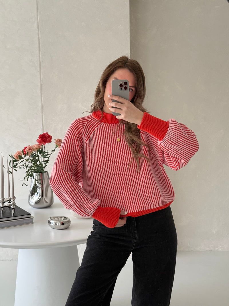 Knitted Sweater Stripes Red/Pink 