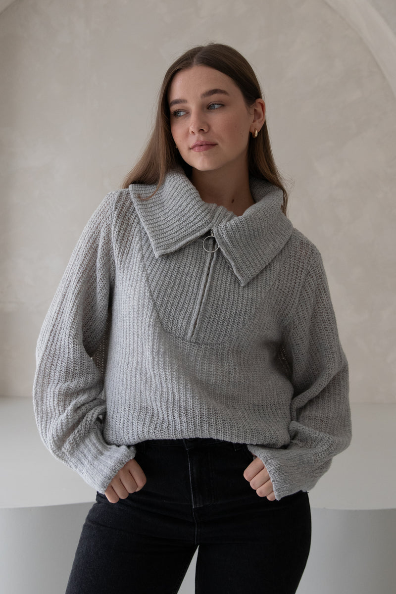 Grey Wool Troyer Sweater